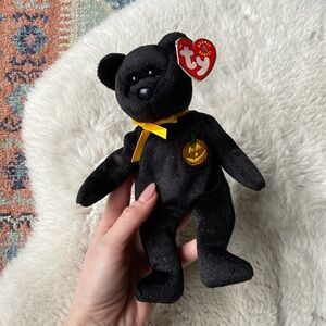 TY Halloween beanie baby black sparkle teddy bear pumpkin collectible plushie